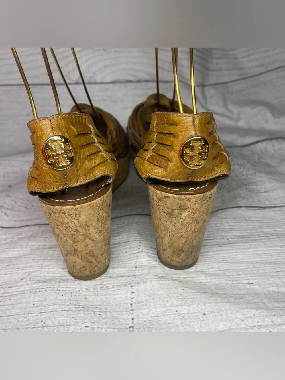 Tory Burch Women’s 11 Lottie Woven Leather Huarache Cork Wedge Sandals
